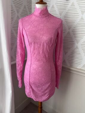 SKIMS Large Stretch Lace Mock Neck Dress in Bubblegum Pink